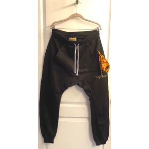 Black Kangaroo Pocket Printed Harlem Joggers